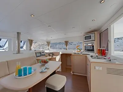 Salon of Christina, a Lagoon 400 catamaran at Athens, Greece
