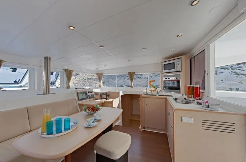 Salon of Christina, a Lagoon 400 catamaran at Athens, Greece
