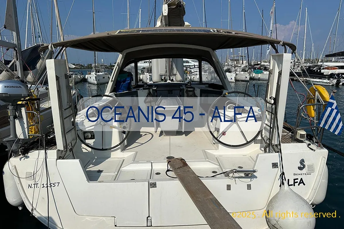 Exterior view of Comfort, a Beneteau Oceanis 45 sailboat at Kontokali, Greece