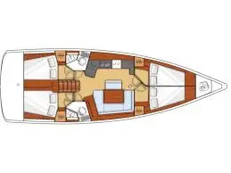 Floor plan of Comfort, a Beneteau Oceanis 45 sailboat at Kontokali, Greece