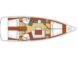 Floor plan of Comfort, a Beneteau Oceanis 45 sailboat at Kontokali, Greece