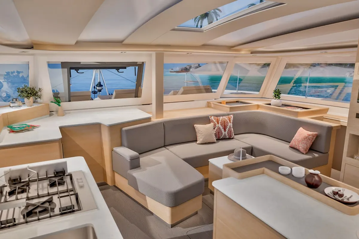 Salon of Long Layover, a Fountaine Pajot FP 48 Quintet 5 catamaran at Charlotte Amalie, United States