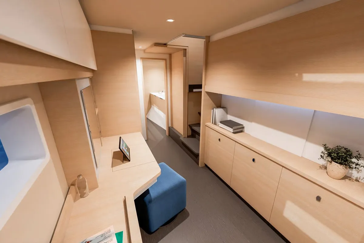 Cabin on Long Layover, a Fountaine Pajot FP 48 Quintet 5 catamaran at Charlotte Amalie, United States