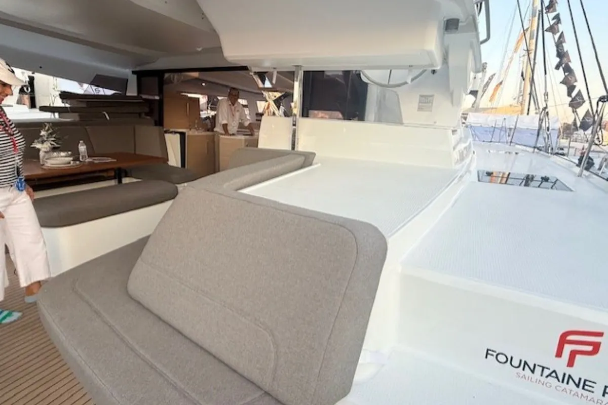 Long Layover, a Fountaine Pajot FP 48 Quintet 5 catamaran at Charlotte Amalie, United States