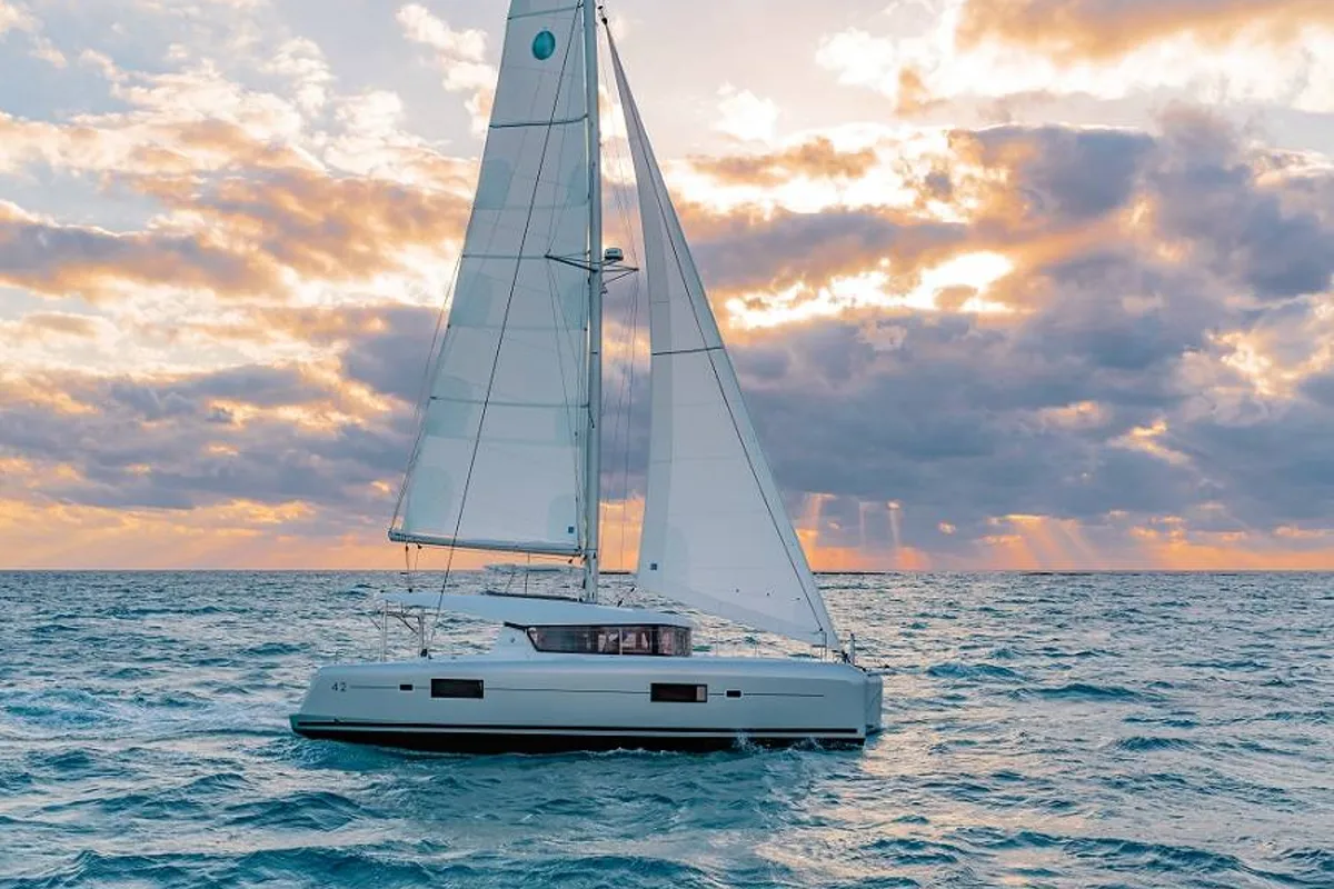 Exterior view of Take it easy, a Lagoon 42 catamaran at Bonifacio / Bunifaziu, France