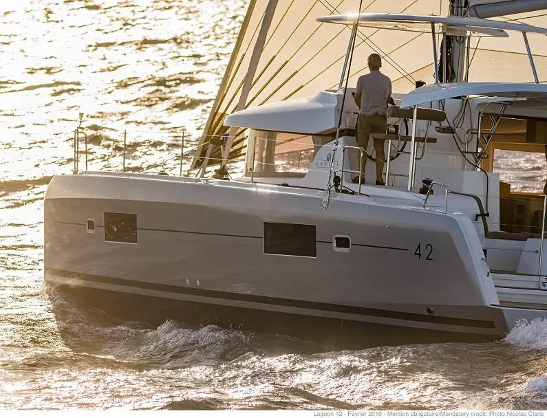 Exterior view of Take it easy, a Lagoon 42 catamaran at Bonifacio / Bunifaziu, France
