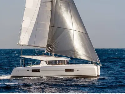 Exterior view of Take it easy, a Lagoon 42 catamaran at Bonifacio / Bunifaziu, France