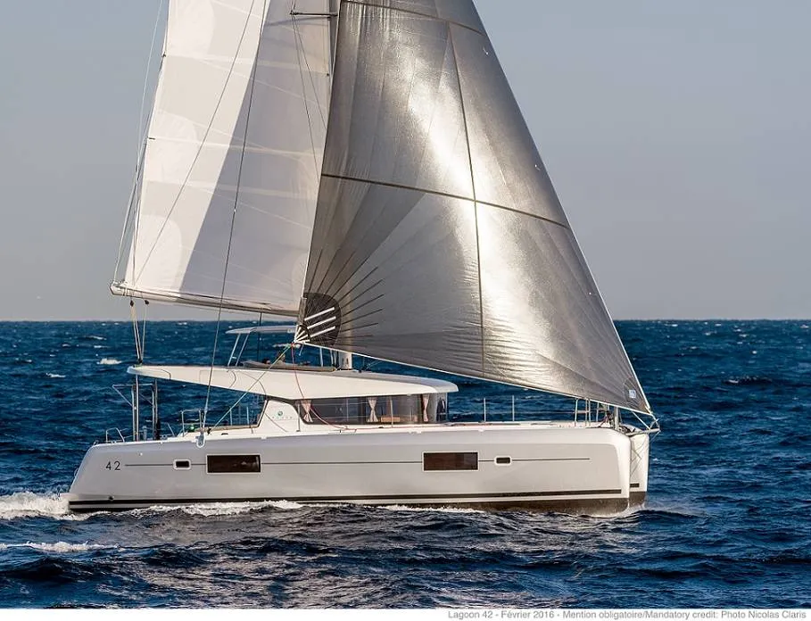 Exterior view of Take it easy, a Lagoon 42 catamaran at Bonifacio / Bunifaziu, France