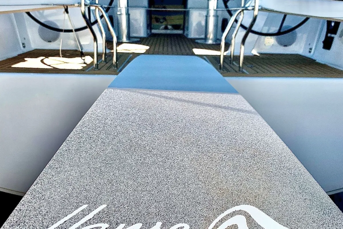 Deck of ARTEMIS, a Hanse 508 sailboat at Lefkada, Greece