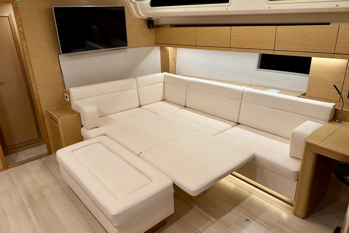 Salon of ARTEMIS, a Hanse 508 sailboat at Lefkada, Greece