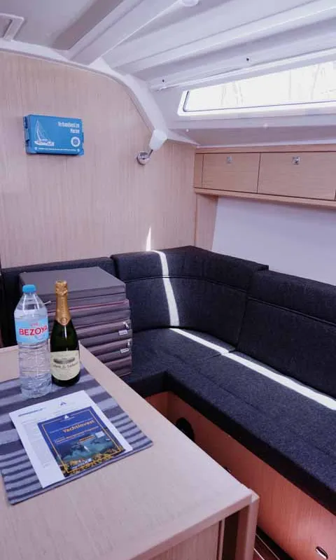 Salon of Paloma, a Bavaria Cruiser 37 sailboat at Portoferraio, Italy