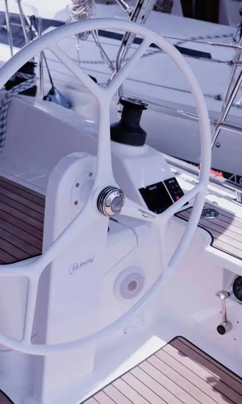 Cockpit of Paloma, a Bavaria Cruiser 37 sailboat at Portoferraio, Italy