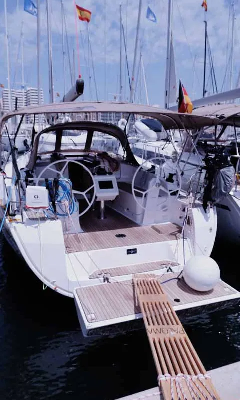 Cockpit of Paloma, a Bavaria Cruiser 37 sailboat at Portoferraio, Italy