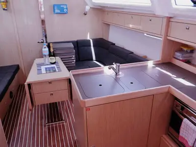 Galley of Paloma, a Bavaria Cruiser 37 sailboat at Portoferraio, Italy