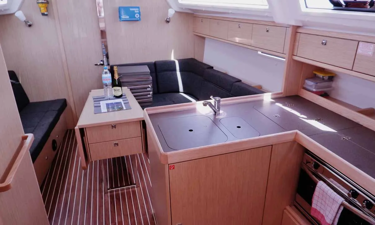Galley of Paloma, a Bavaria Cruiser 37 sailboat at Portoferraio, Italy