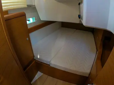 Cabin on Mayflower, a Jeanneau Sun Odyssey 519 sailboat at Benitses, Greece