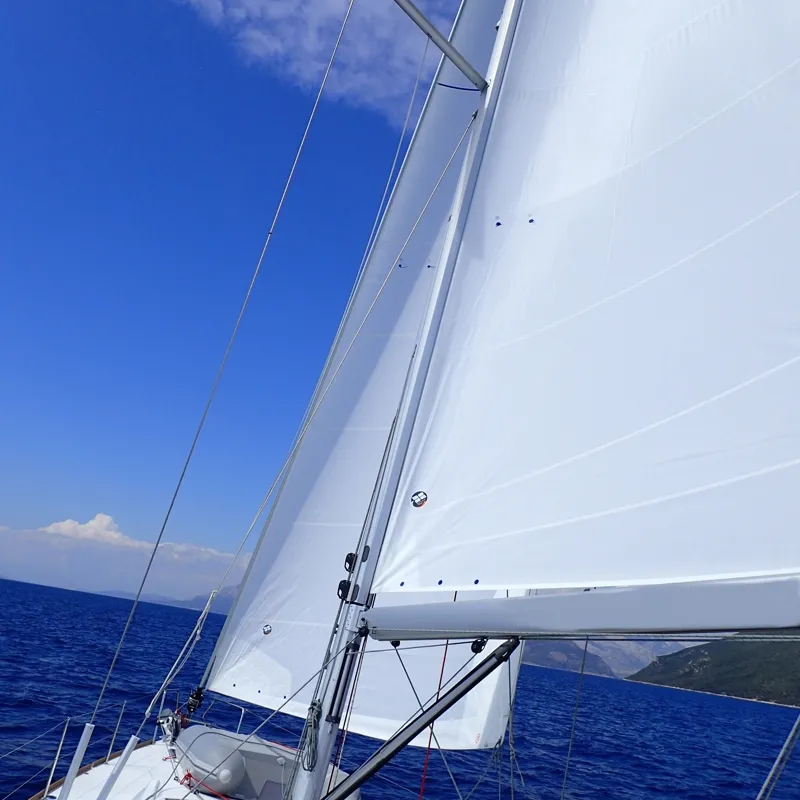 Exterior view of Mayflower, a Jeanneau Sun Odyssey 519 sailboat at Benitses, Greece