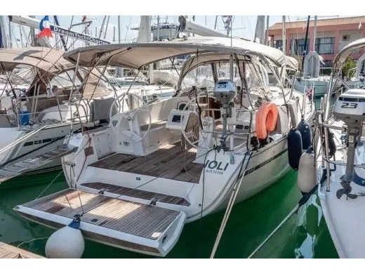 Exterior view of IOLI, a Bavaria Cruiser 41 sailboat at Municipal Unit of Lefkada, Greece