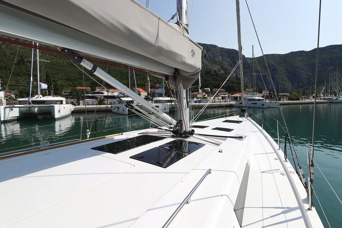 Deck of Uptown Girl, a Hanse 508 sailboat at Dubrovnik, Croatia