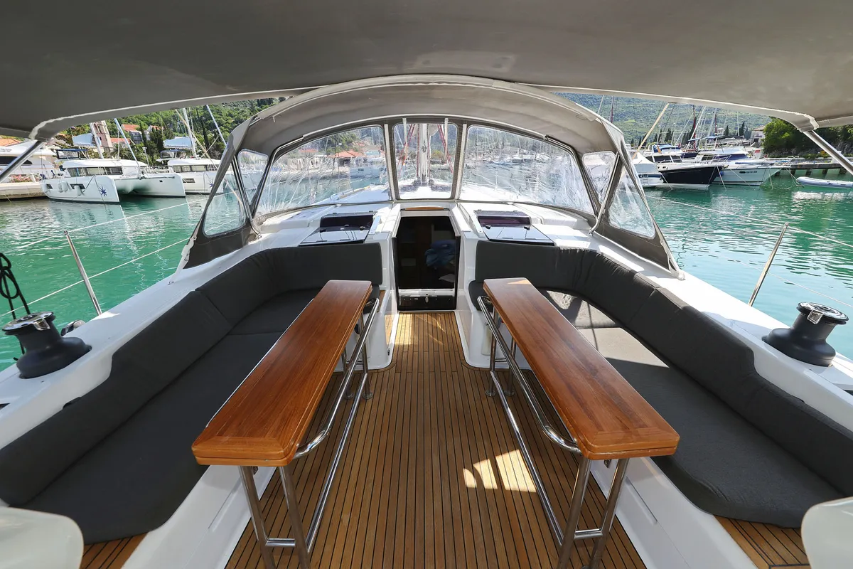 Deck of Uptown Girl, a Hanse 508 sailboat at Dubrovnik, Croatia