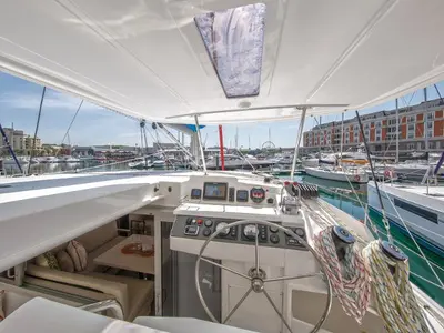 Cockpit of Sunsail 404 Classic, a Leopard 40 catamaran at Pa Khlok, Thailand
