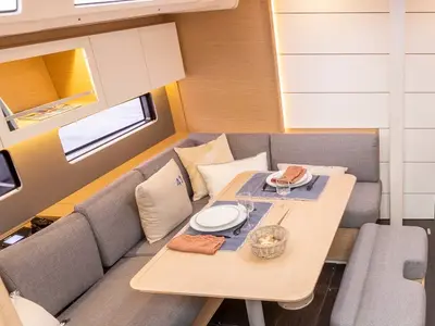 Salon of Moorings 41.3 Exclusive Plus, a Dufour 41 sailboat at Kontokali, Greece