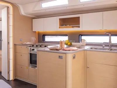 Galley of Moorings 41.3 Exclusive Plus, a Dufour 41 sailboat at Kontokali, Greece