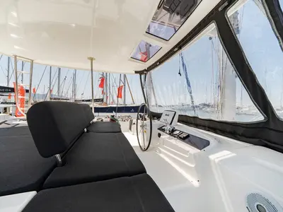 Cockpit of Cataleya, a Lagoon 46 catamaran at Athens, Greece