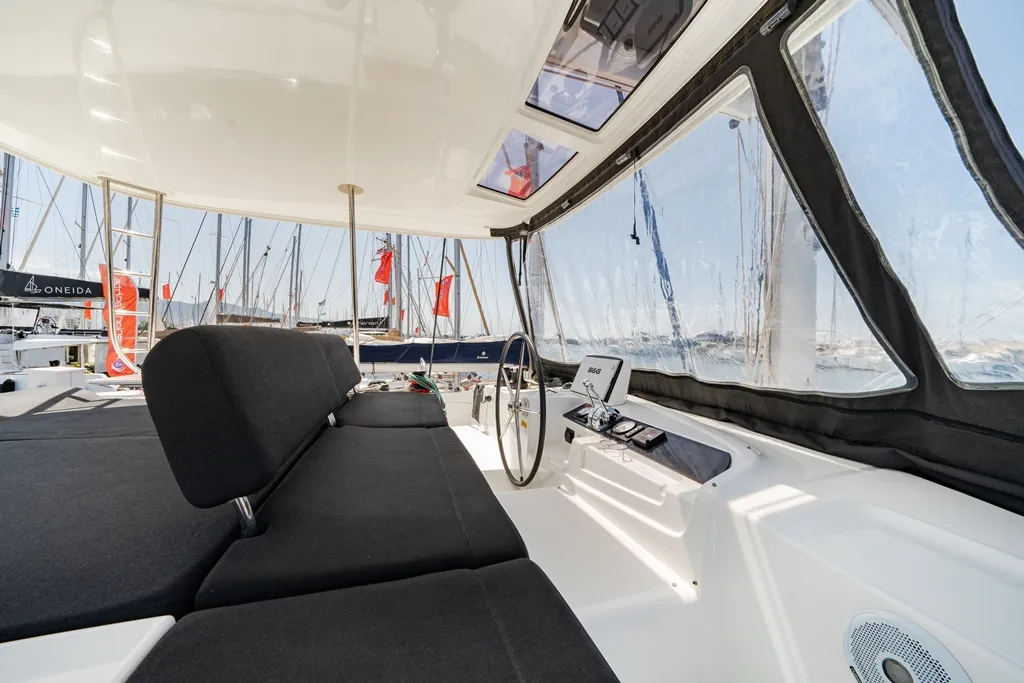 Cockpit of Cataleya, a Lagoon 46 catamaran at Athens, Greece