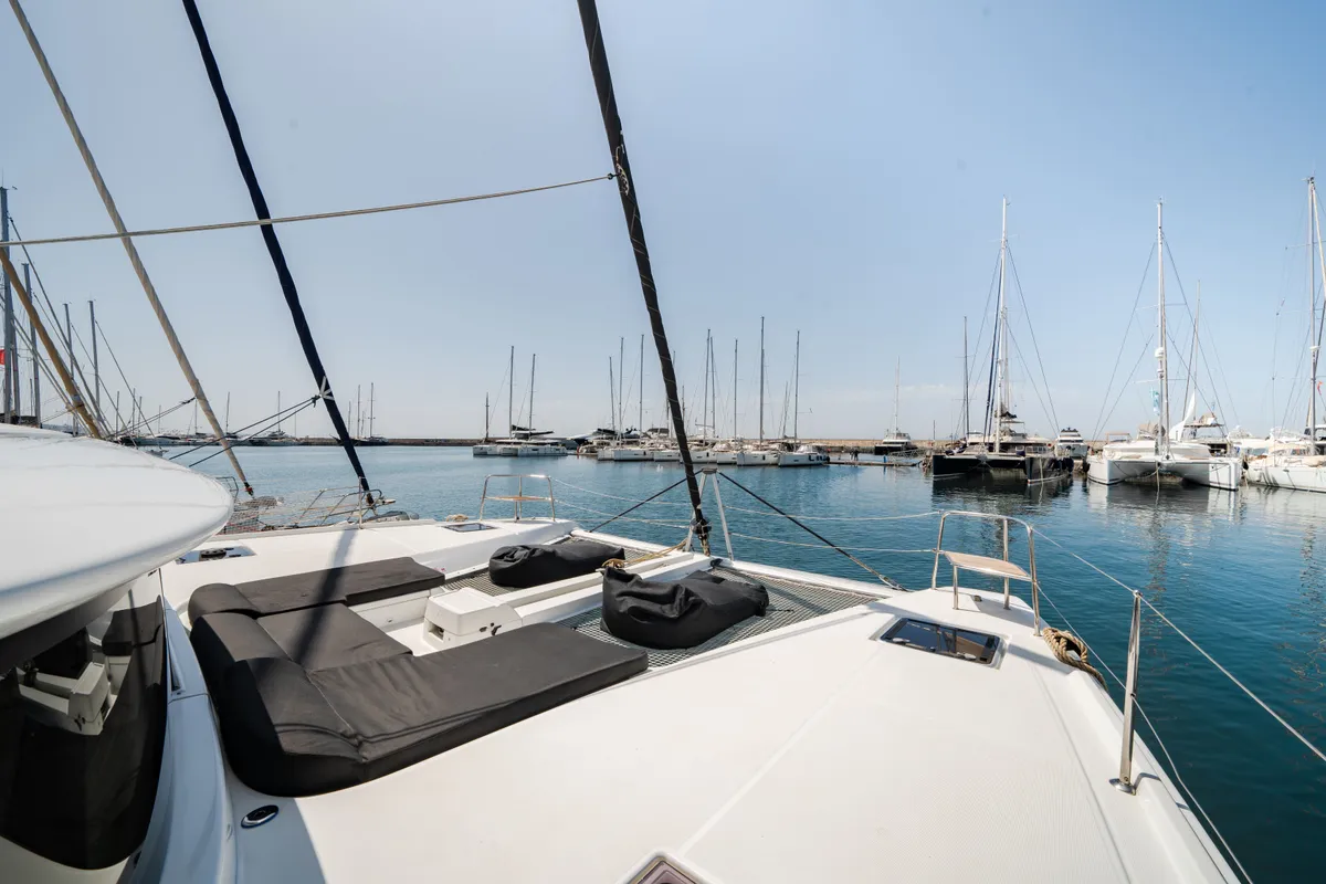 Deck of Cataleya, a Lagoon 46 catamaran at Athens, Greece