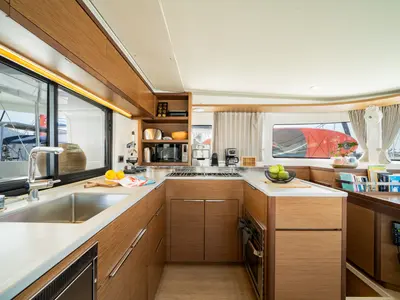 Galley of Cataleya, a Lagoon 46 catamaran at Athens, Greece