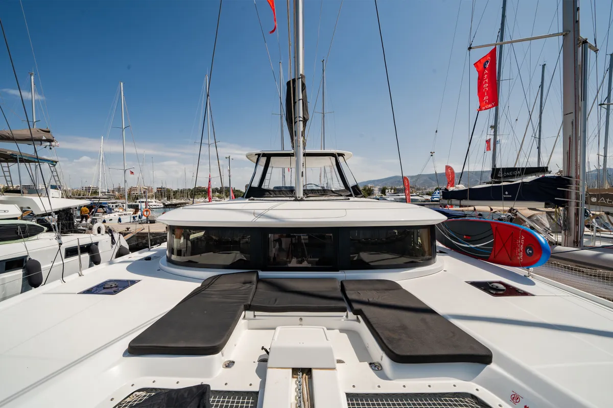 Deck of Cataleya, a Lagoon 46 catamaran at Athens, Greece