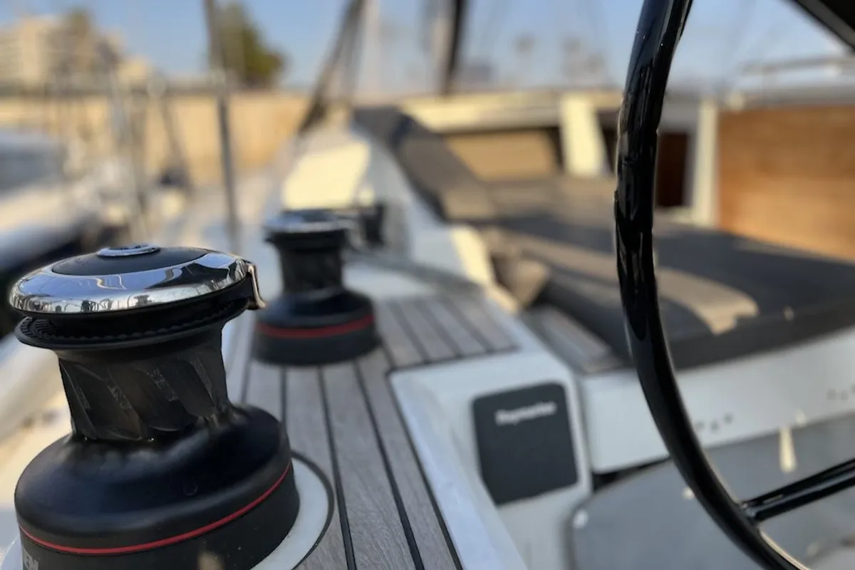 Cockpit of Nagia, a Beneteau Oceanis 46.1 sailboat at Athens, Greece