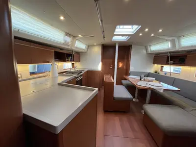 Salon of Nagia, a Beneteau Oceanis 46.1 sailboat at Athens, Greece