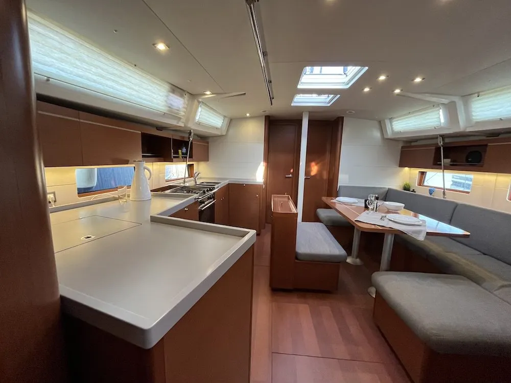 Salon of Nagia, a Beneteau Oceanis 46.1 sailboat at Athens, Greece