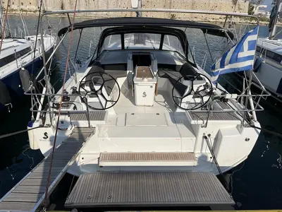 Deck of Nagia, a Beneteau Oceanis 46.1 sailboat at Athens, Greece