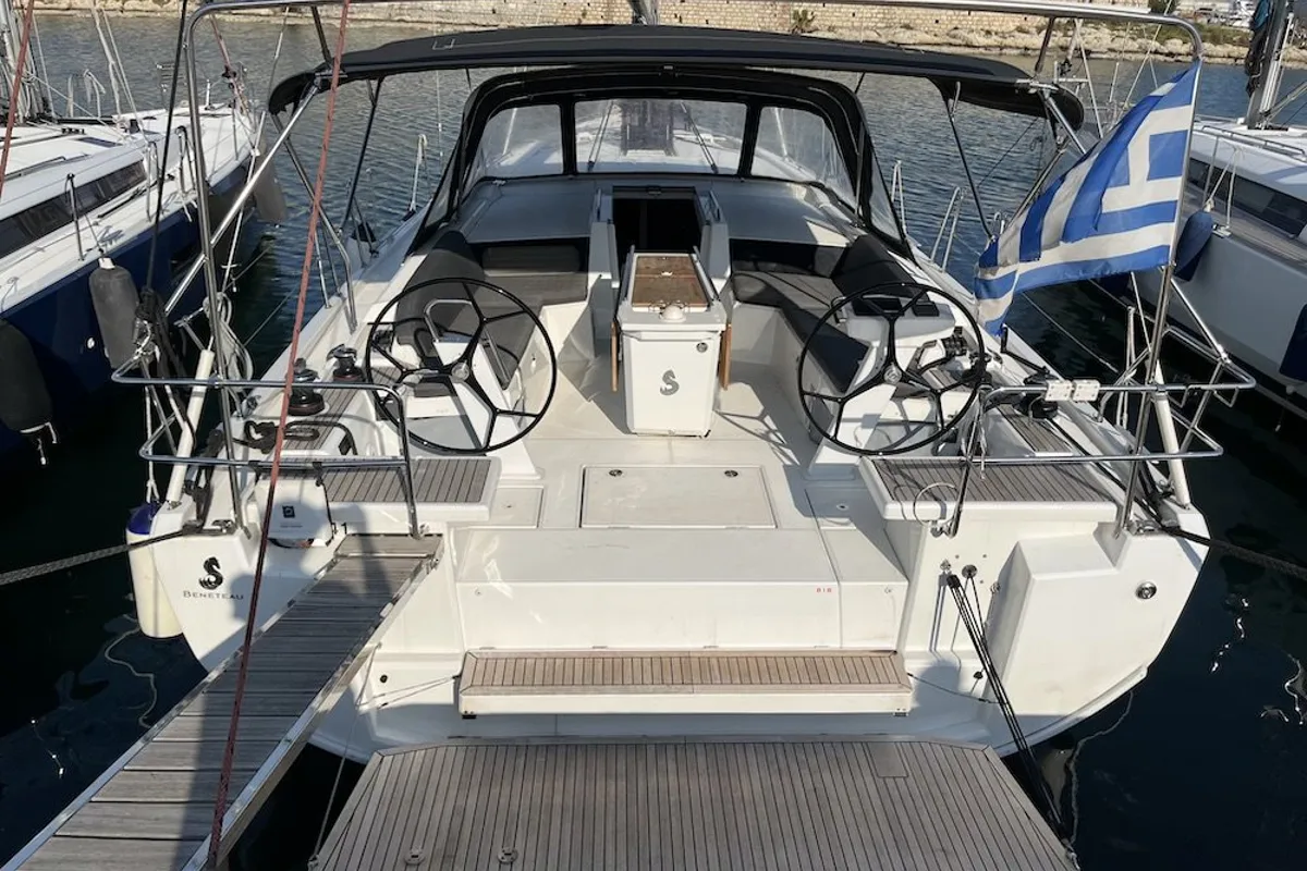 Deck of Nagia, a Beneteau Oceanis 46.1 sailboat at Athens, Greece