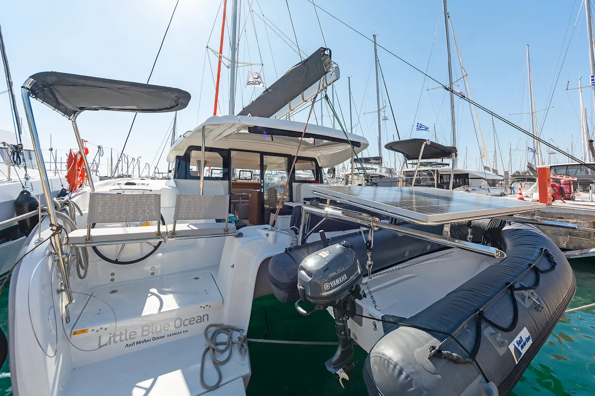 Little Blue Ocean, a Excess 11 catamaran at Parikia, Greece