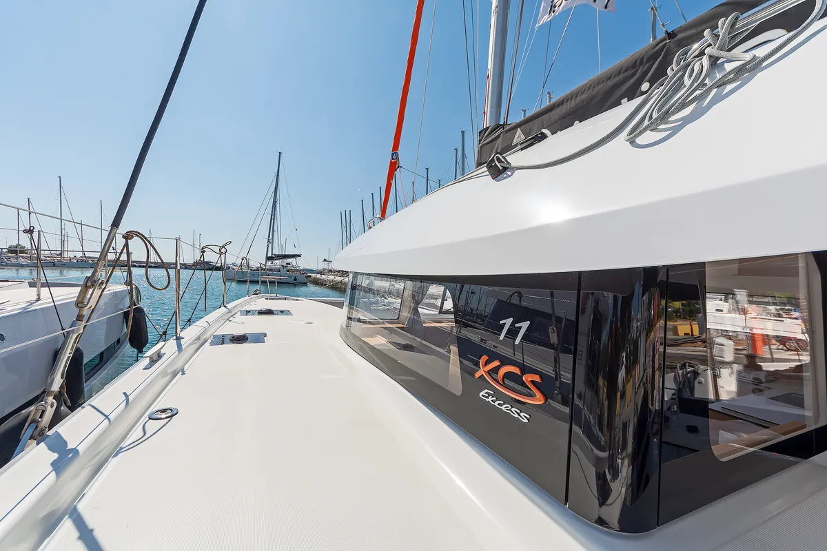 Little Blue Ocean, a Excess 11 catamaran at Parikia, Greece