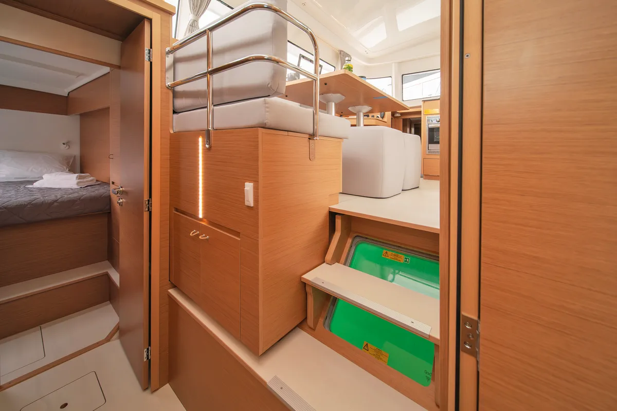 Cabin on Little Blue Ocean, a Excess 11 catamaran at Parikia, Greece