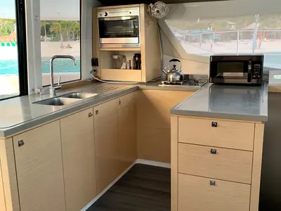Galley of Ohana, a Fountaine Pajot Helia 44 catamaran at Road Town, British Virgin Islands
