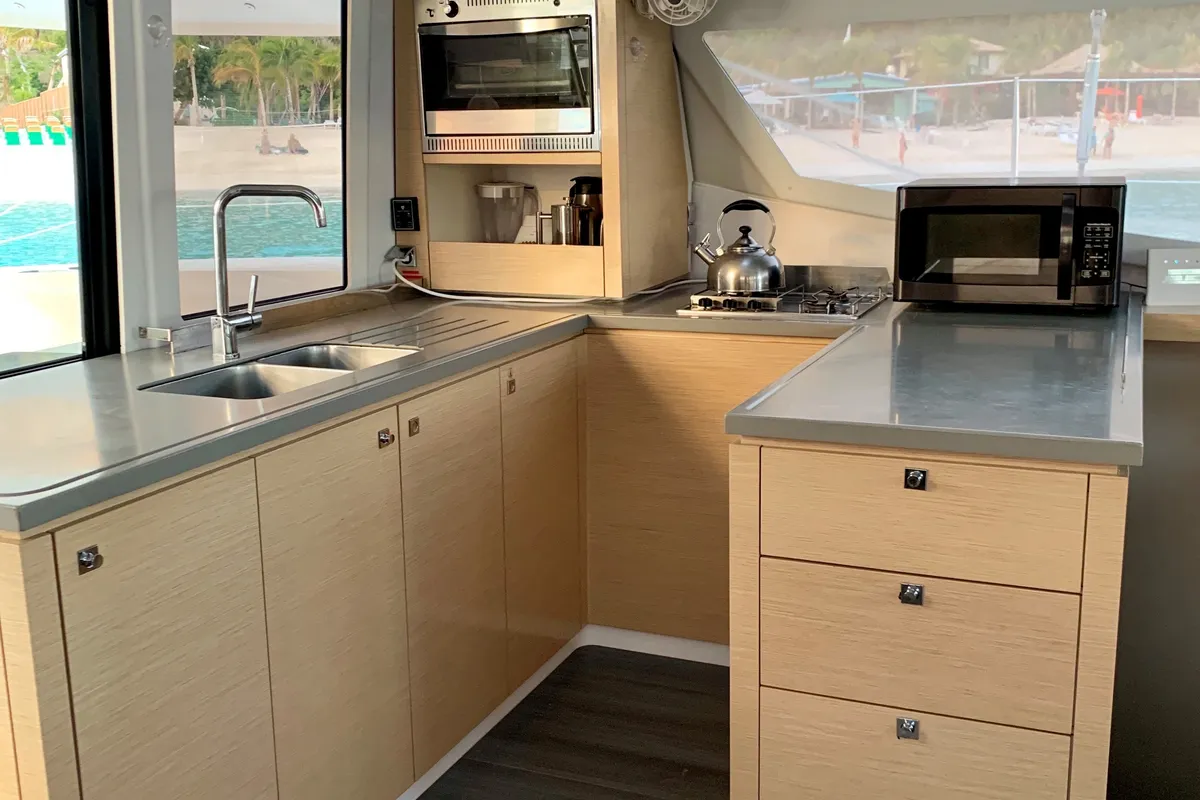 Galley of Ohana, a Fountaine Pajot Helia 44 catamaran at Road Town, British Virgin Islands