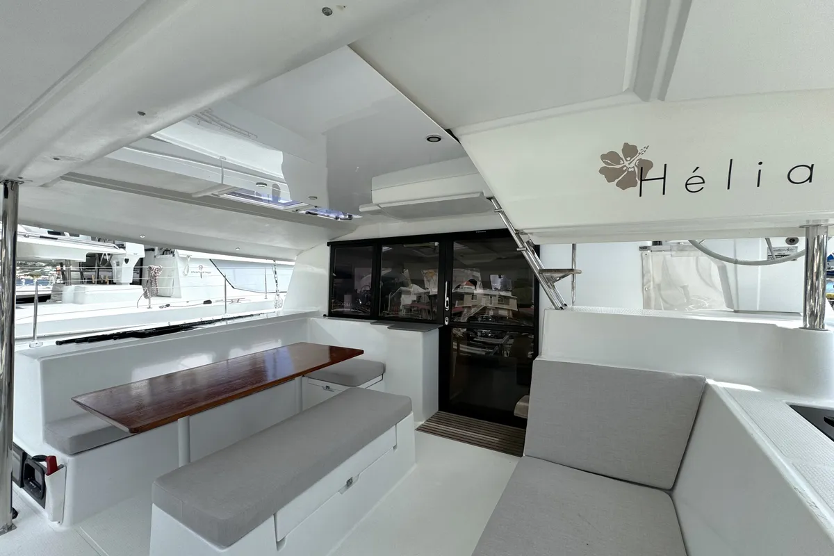 Deck of Ohana, a Fountaine Pajot Helia 44 catamaran at Road Town, British Virgin Islands