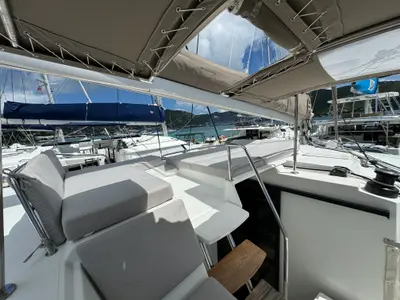 Deck of Ohana, a Fountaine Pajot Helia 44 catamaran at Road Town, British Virgin Islands