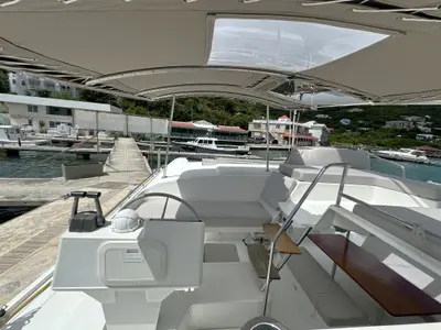 Cockpit of Ohana, a Fountaine Pajot Helia 44 catamaran at Road Town, British Virgin Islands