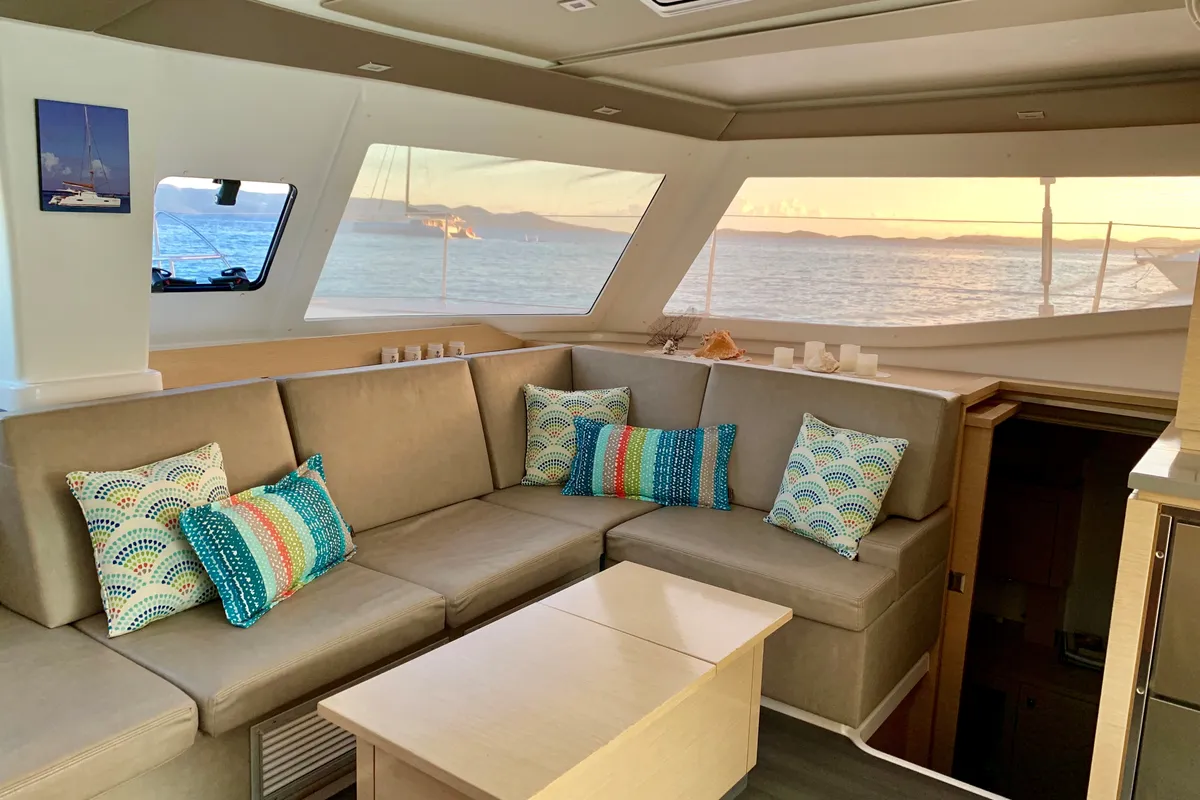 Salon of Ohana, a Fountaine Pajot Helia 44 catamaran at Road Town, British Virgin Islands