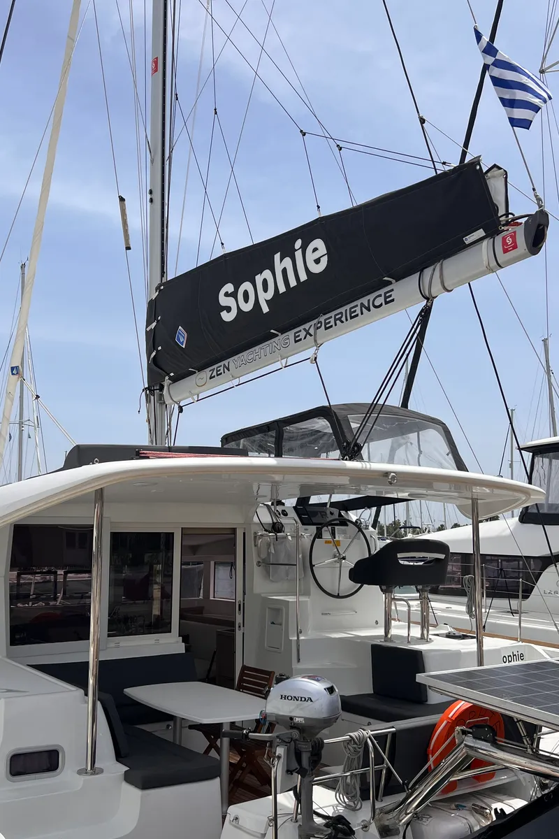 Exterior view of SOPHIE, a Lagoon 40 catamaran at Kontokali, Greece