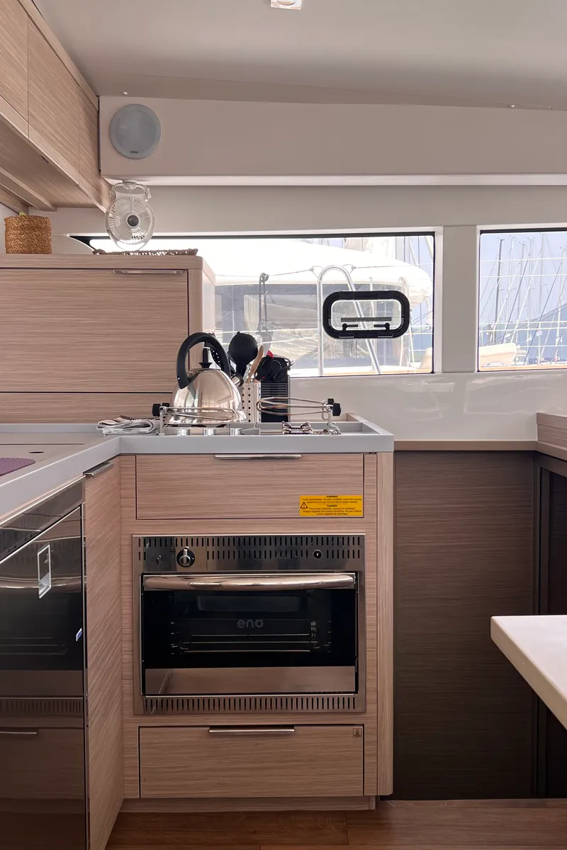 Galley of SOPHIE, a Lagoon 40 catamaran at Kontokali, Greece