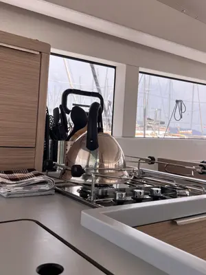 Galley of SOPHIE, a Lagoon 40 catamaran at Kontokali, Greece