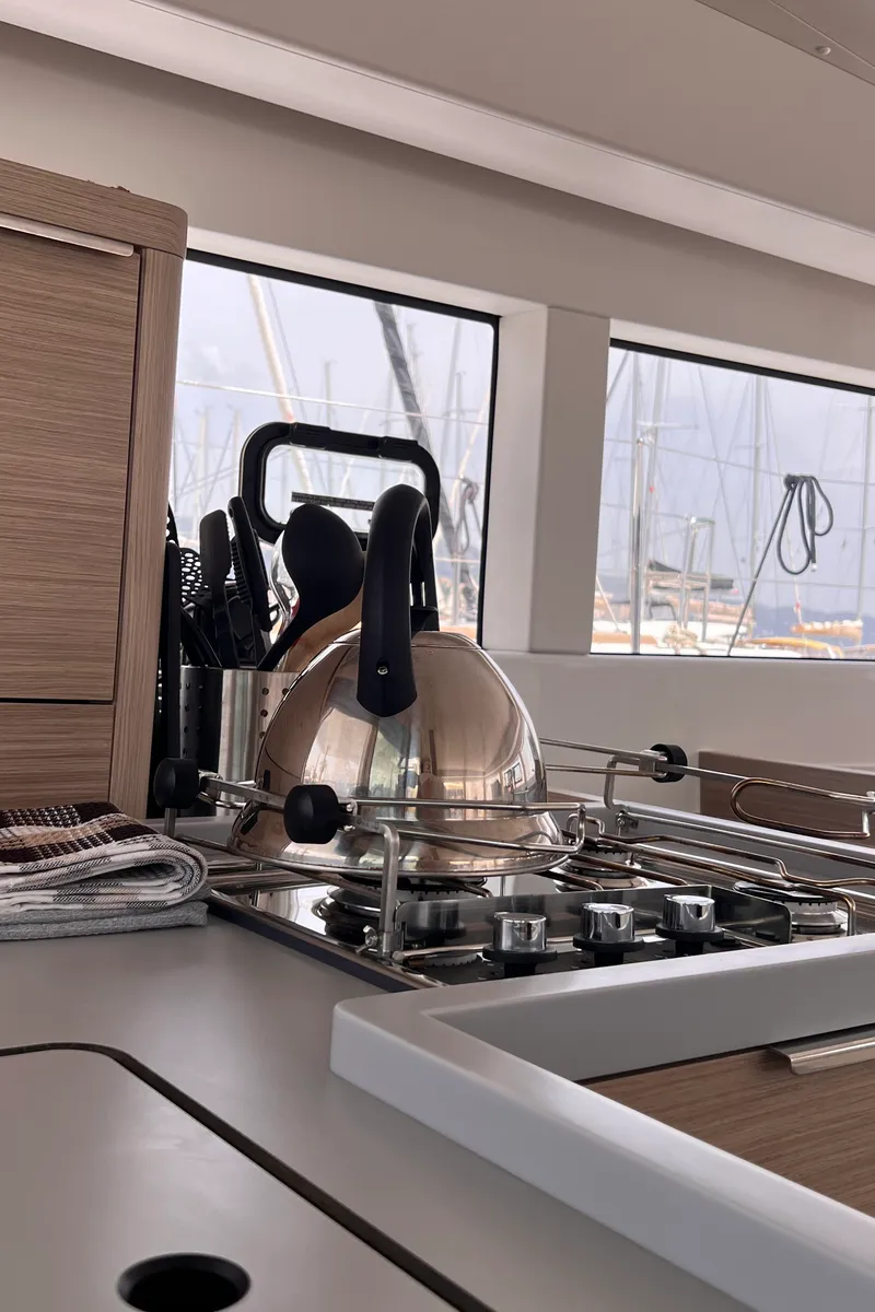Galley of SOPHIE, a Lagoon 40 catamaran at Kontokali, Greece